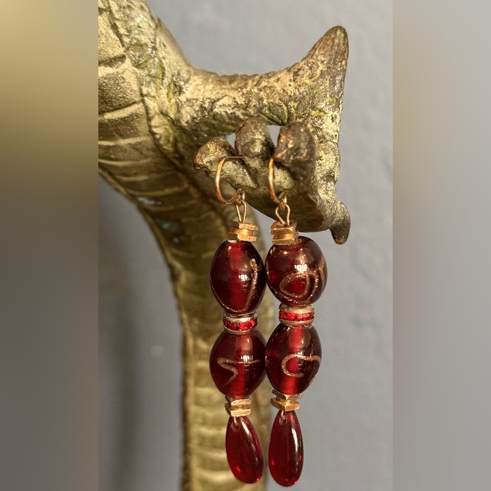 Elegant Red Glass Beaded Earrings